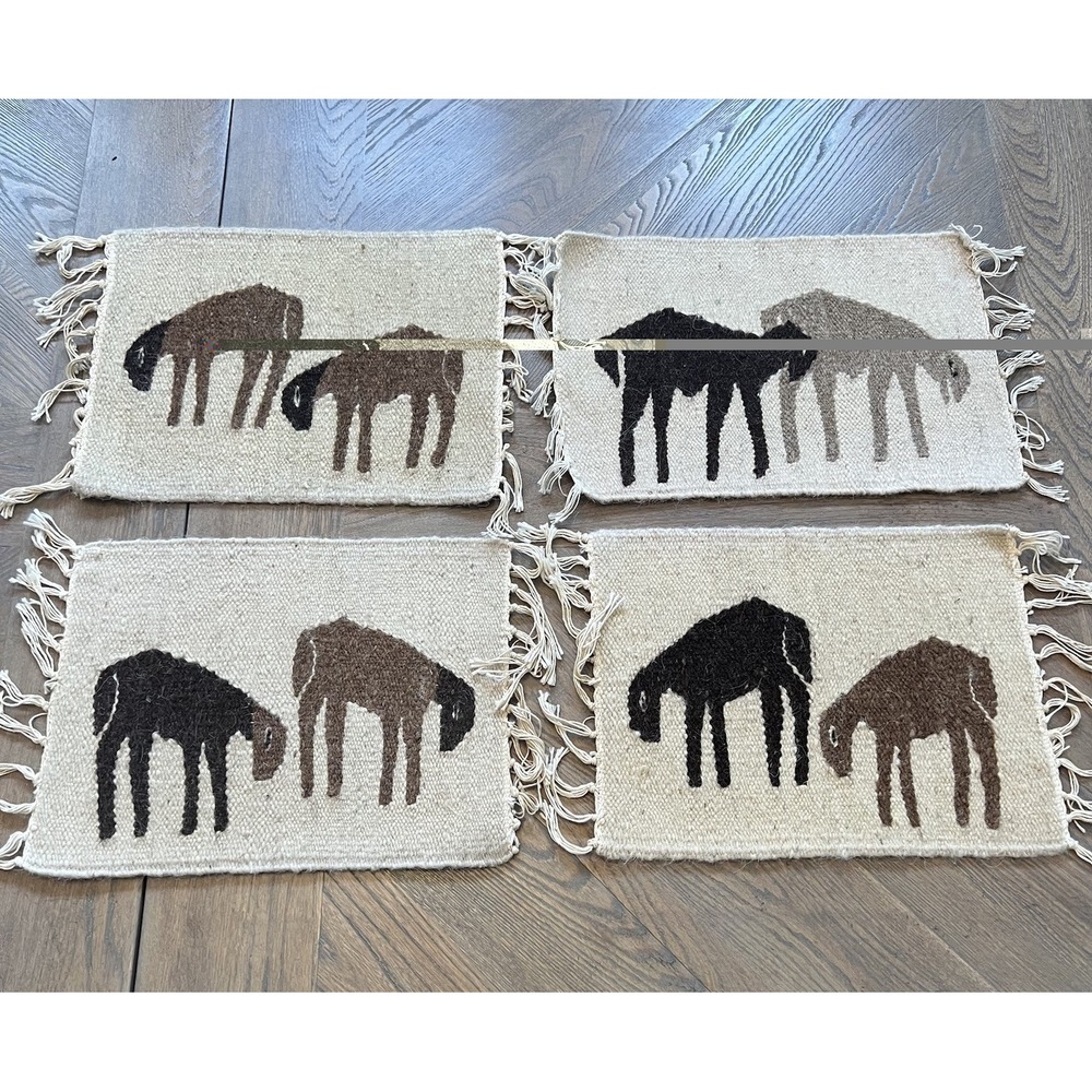Vintage handwoven Egyptian wool tapestries Wall Decor or placemats  Set Of 4
